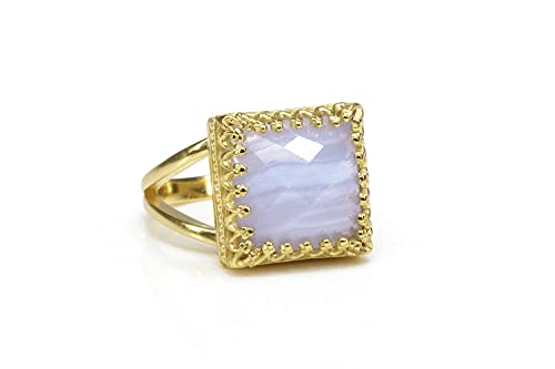 Bague en or 14k pour femme ornante une agate dentelle faite main