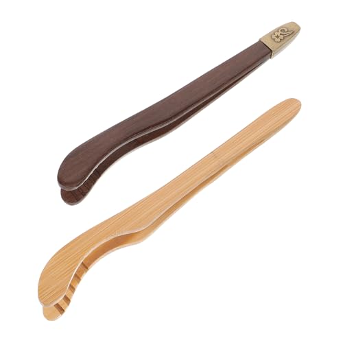 Abaodam 2個 竹製実木茶器クリップ 茶道具用耐摩耗茶杯はさみ エルゴノミックハンドル設計 滑らか仕上げで手を汚さず快適に使用可能