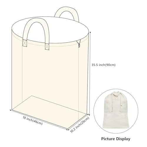 2 Pcs Canvas Laundry Bags with Carrying Handles & Drawstring Closure, Machine-washable Laundry Basket Hamper Liner Replacement Bags