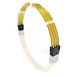 LINKUP 50cm PCI-E 8ピン(6+2)GPU PSU電力供給編組スリーブ カスタム Mod PC延長コードコム付き | 柔らかい&フレキシブルなタイプ | 一本入り | 500mm メタリック・ゴールド