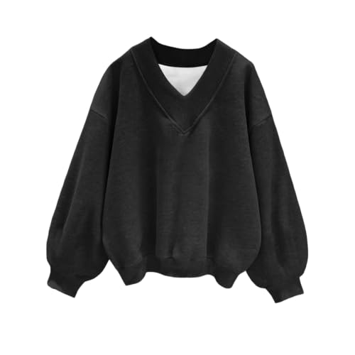 FULILYEO Womens V Neck Oversized Sweatshirts Long Sleeve Pullover Fleece - image 1