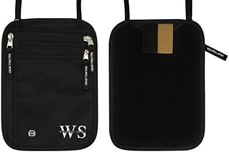 WILLWELL SPORT Neck Wallet  RFID Blocking Waterproof Travel Pouch  Hidden Anti-theft Festival Passport Holder  Flat Neck Pouch -Black