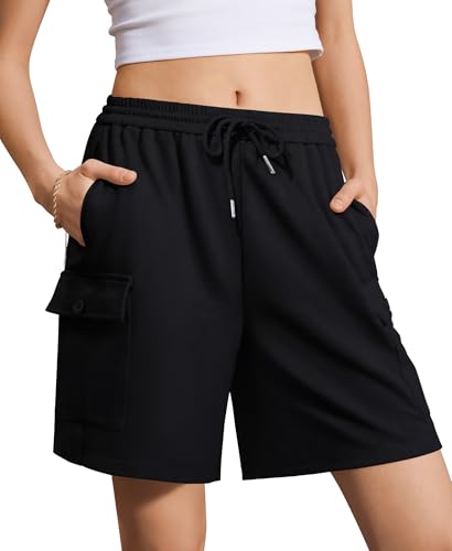 IVIR Women's Bermuda Shorts Sweat Shorts Knee Length Comfy Cotton Long Shorts with 4 Pockets for Summer Casual Hiking