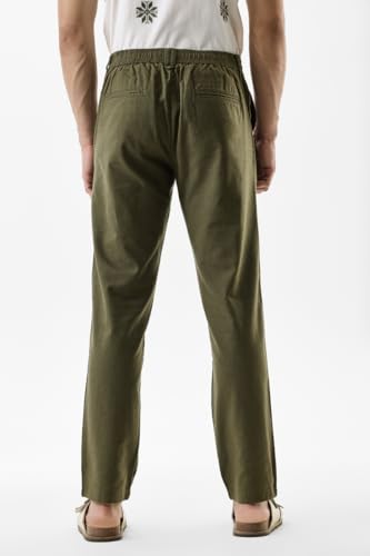 Image of SNITCH Men Casual Trousers | Slim Fit Mid Rise Textured Design | Cotton Linen Blend & Breathable Fabric for Summer & Street Wear
