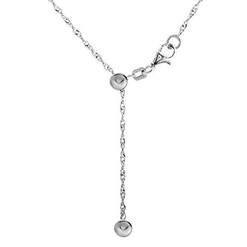 Rhodium Plated Sterling Silver 24 Inch Thin Adjustable Chain Italian Necklace for Women