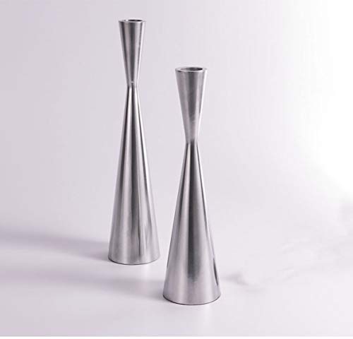 Kiaotime Pack Of 2 Silver Brushed Metal Metallic Taper Candle Holders Candlestick Vintage Mid-Century Modern Home Table Mantel Wedding Centerpiece Candleholder Tealight thumb #2