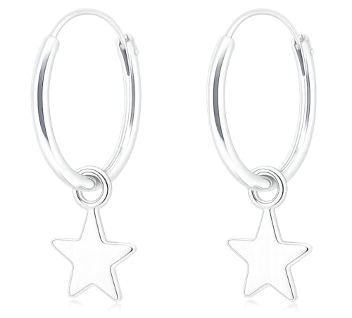 ENTREPLATA Pendientes Aro de Plata 925 para Mujer y Niña con Colgante Estrellita Moderno Antialérgico Sterling Silver Criollas Charm Estrella