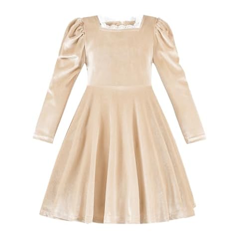 U·nikaka Toddler Baby Girl Christmas Dress Square Neck Lace Trim Toddler Girl Long Sleeve Velvet Dress Cover
