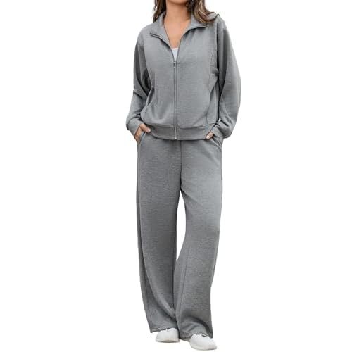 Totatuit Womens 2 pieces Sweatsuit Sets Zip Up Sweatshirts and Sweatpants Tracksuit Lounge Set Travel Outfits with Pocktes Small All Black