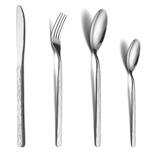 COPOTIO Conjunto de talheres para 6 pessoas, aço inoxidável 24 peças, com colher de faca e garfo, padrão de pedra