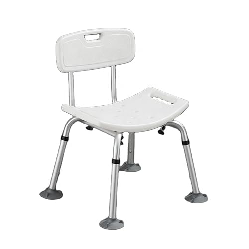 Silla de baño VED con respaldo cómodo, color blanco, para personas mayores, discapacitadas y embarazadas, ajustable, de aleación de aluminio, antideslizante, con capacidad máxima de 136 kg, asiento de