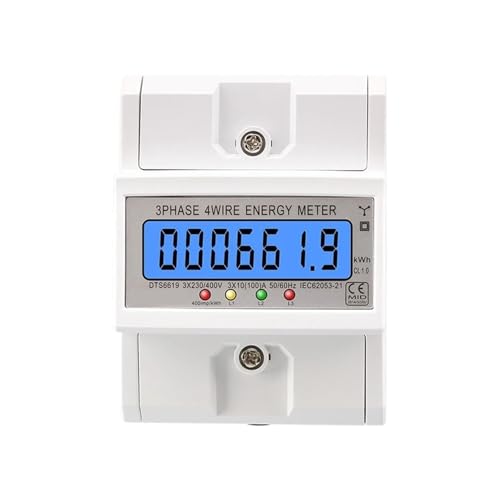 Compteur électrique triphasé 4 fils rail DIN sous boîtier blanc LCD 100A 380V AC