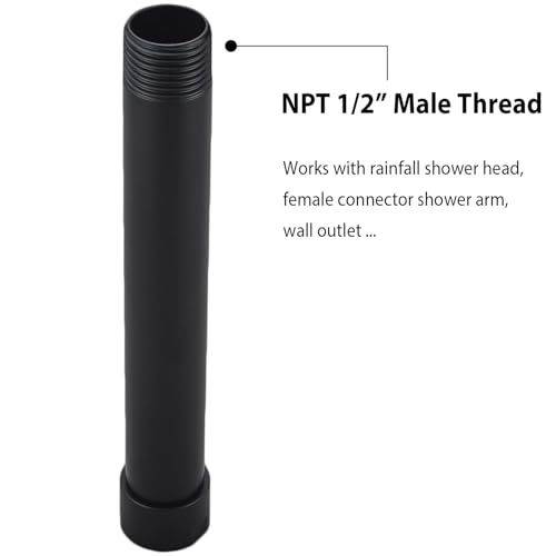 HOMYEP Black Shower Arm 4-Inch Straight Extension Arm for Rainfall Shower Head Stainless Steel, Female to Male NPT 1/2 Inch, Matte Black