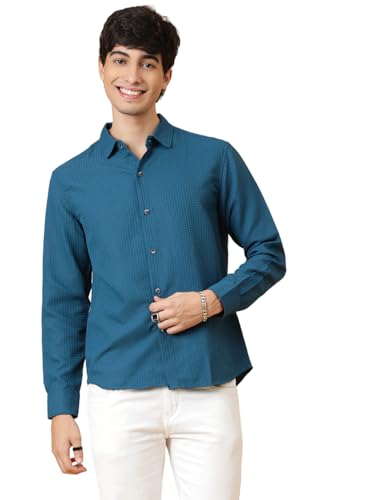 Image of KOTTY Men's Textured Casual Shirt - Long Sleeve||Button-Down Collar||Classic Fit