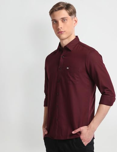 Image of Arrow Solid Slim Fit Mens Casual Shirts - 100% Cotton, Breathable & Comfortable, Full Sleeves Shirt for Men