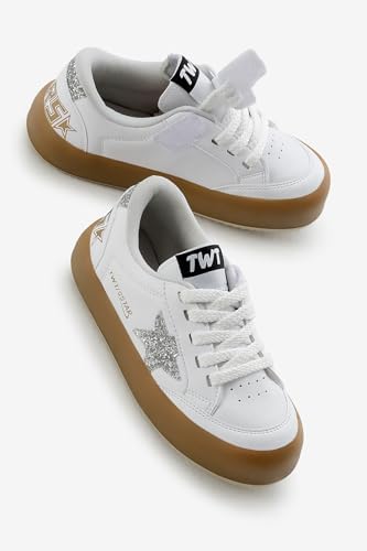 Tonny Black Çocuk Unisex Beyaz Gümüş Termo Taban Yıldız Detaylı Bağcıklı ve Cırtlı Spor Ayakkabı, 32, TBKMN320, Beyaz Gümüş, Unisex Çocuk - Görsel 3