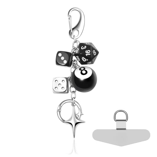 2PCS Charm Keychain, Aesthetic Keychain for Men and Women, Pool Themed Key Chain with Silver Pendant, Game Night Accessories, Bag Charm for Retro Style