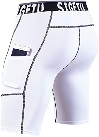 OGOUGUAN 3er-Pack lange Kompressionsshorts für Herren, kühl, trocken, Sportunterhose, Laufhose, Baselayer-Shorts mit Handytaschen, Schwarz-Weiß-Grau, XXL