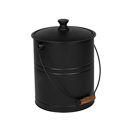 TUFFIOM Ash Bucket with Lid for Indoor & Outdoor, Portable Ash Pail Galvanized Wtin Flexible Wood Handle Hearth Tools for Fireplace, Fire Pits, Wood Burning Stoves (Black)