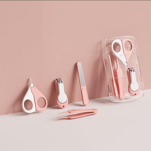 Baby Nail Trimmer, 4-in-1 Baby Nail Clippers Kit,Nail File & Tweezers, Baby Manicure Kit for Newborn, Infant & Toddler, Mothers Day Gifts (Pink)