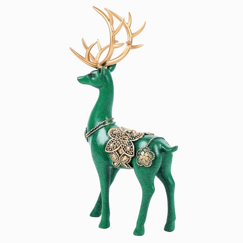 Set de dos estatuas de ciervos verdes decorativos miniatura 6