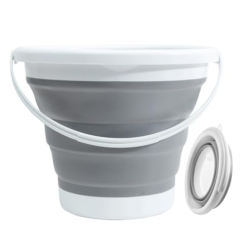 Collapsible Bucket 5L, Silicone Folding Bucket Portable Cleaning Buckets with Handle, Space-saving Mop Buckets for RV Home Outdoor Camping Beach Car Washing Laundry Wash Tub for Cleaning