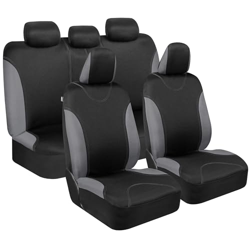 BDK UltraSleek Gray Seat Covers for Cars, Two-Tone Front Seat Covers with Matching Back Car Seat Cover, Made to Fit Most Auto Truck Van SUV, Interior Car Accessories, Car Seat Covers Full Set - Gray