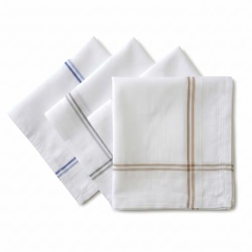 Image of obbi Cotton Premium Handkerchiefs for Men, White Striped, XXL King Size, Casual Style