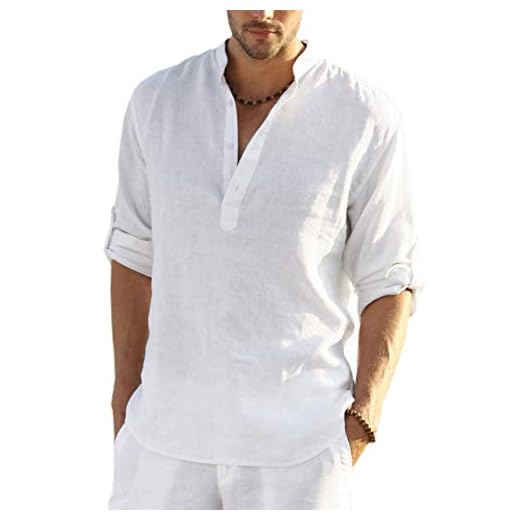 COOFANDY Men's Cotton Linen Henley Shirt Long Sleeve Hippie Casual Beach T Shirts
