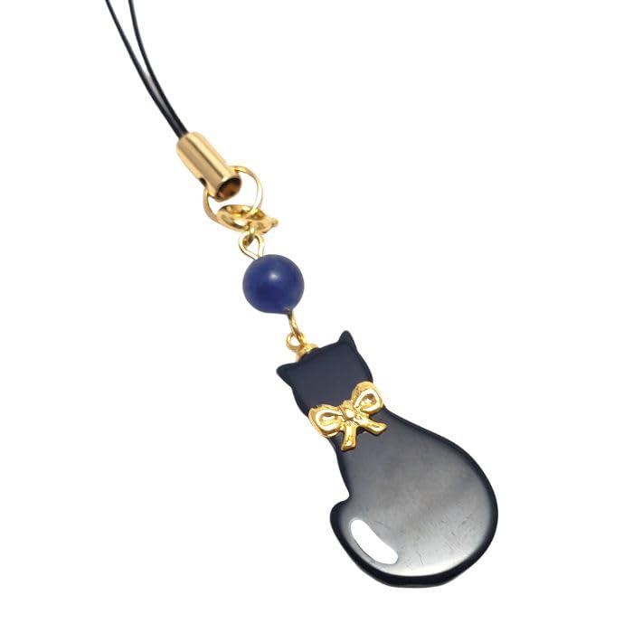 Amazon.co.jp: 黒猫 受験のお守り ソーダライト ストラップ 天然石