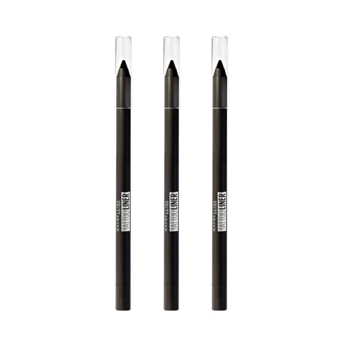 3 x Maybelline lápiz de ojos efecto tatuaje Tattoo liner 900 Deep Onyx negro.