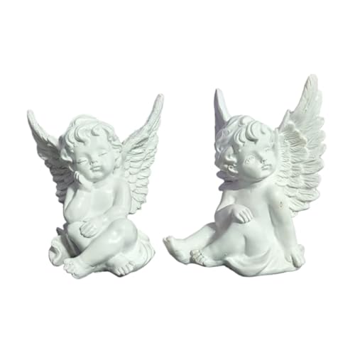 Image of Saugat Traders Twin Angel with Wings Statue for Home Decor, Living Room - Pack of 2 White Polyresin Figurine Decorative Sculpture Showpiece Gifting