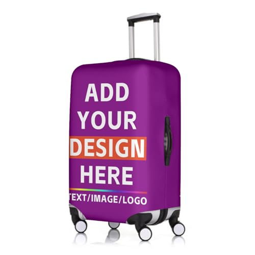 Custom Luggage Cover,Personalized Travel Suitcase Cover with Photo Text Double Sided Design Double-Sided Printing Elastic Protector Covers Pretty Unique Gifts,Purple-S-0372