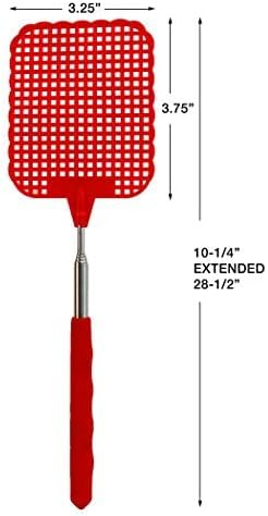 Extra-Long Bug & Fly Swatter by Catchmaster - 6 Pack Extendable 28", Ready to Use Indoors & Outdoors. Insect Spider Wasp Assorted Colors Multicolored Compact Metal Lightweight Natural Non-Toxic