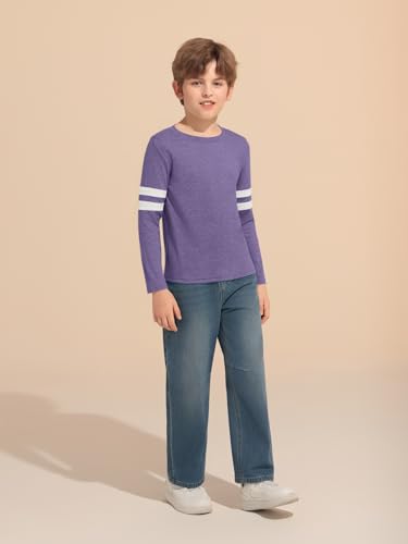 Image of Haloumoning Boys Long Sleeve Shirts Kids Crewneck T Shirts Casual Striped Tops Tees 5-14 Years