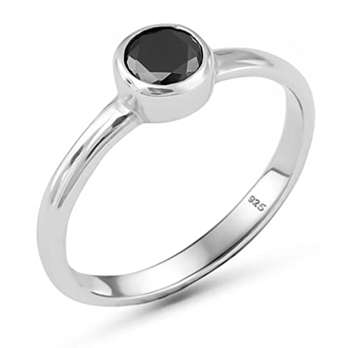 Round Shape Brilliant Cut Black Cz Cubic Zirconia Genuine 925 Sterling Silver Simulated Black Diamond Luxury Gift Ring for Her