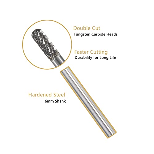 Image of HIDOTOL Carbide Burr Set 10PC 1 /4 inch Shank - 6mm Tungsten Double Cut Carbide Rotary Burr Set for Metal and Wood Carving, Grinding, Polishing, Engraving, Drilling.