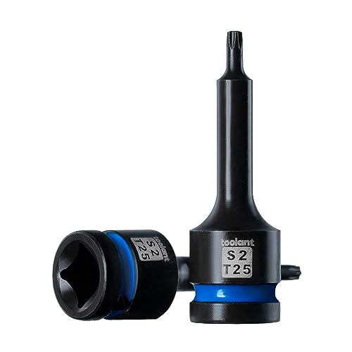 Image of toolant Torx T25 Impact Bit Socket Set 2pcs,1 /2 inch S2 Steel Air Drive Star Sockets,Long High Impact Bits,Professional Mechanic & Automotive Repair Socket Set