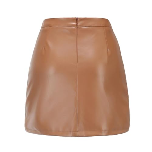 Women High Waisted Faux Leather Mini Skirt Elastic Waist Solid Elegant Slim Fit Club Party Skirt4