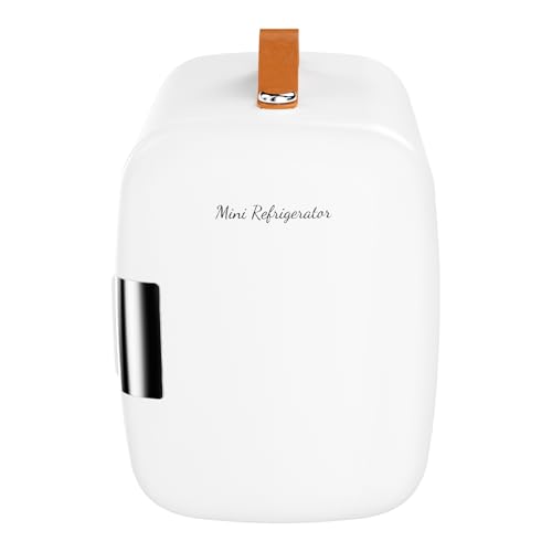 Sweetcrispy Mini Fridge for Bedroom, Office & Car, Portable 4L/4.23QT Mini Refrigerator for Skincare with Handle, Ultra-Quiet Energy-Saving Compact Cooler for Drinks, Food, Skincare & Makeup, AC/DC