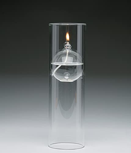 Firefly Modern Transcend Clear Glass Oil Lamp | 2 Pieces | 10-3/8 Inch Tall Hurricane Candle Holder Sleeve With Suspended, Round Bliss Oil Candle #TOP1