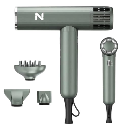 Natrial Ionic Professional Hair Dryer with Diffuser for Curly Hair,1600W&110000RPM High Speed Blow Dryer for Women,Fast Drying,Lock Function,Low Noise,Lightweight for Home Travel Salon,Misty Gray