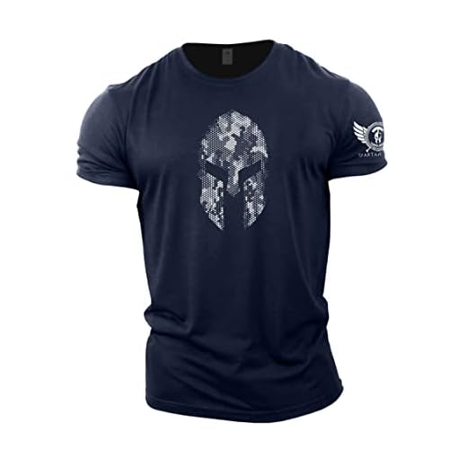 GYMTIER Spartan Helmet Hex Camo - Camiseta de gimnasio para hombre, para culturismo y levantamiento de pesas, azul marino, XL
