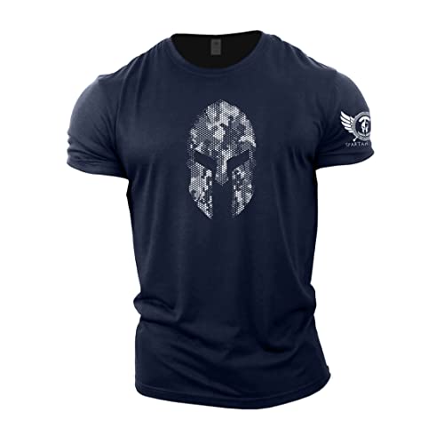 GYMTIER Spartan Forged - Spartan Helmet Hex Camo - Men's Gym T-Shirt Bodybuilding Training Workout Lifting Top Clothing
