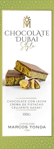 Chocolates Marcos Tonda - Chocolate Dubai Con Crema De Pistacho En Su Interior | Crema De Pistacho Con Crujiente Kadafi | Dubai Chocolate 100 Gramos | Chocolates Para Regalar