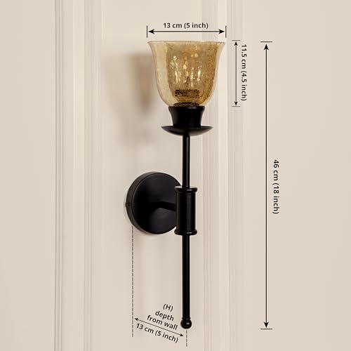 Image of Divine Trends Black Polished Spacer Wall Lamp with Cup Crackled Glass Shade for Living Room, Bedroom, Bathroom, Balcony, Home Decoration, Restaurants | Wall Light - Pack of 1