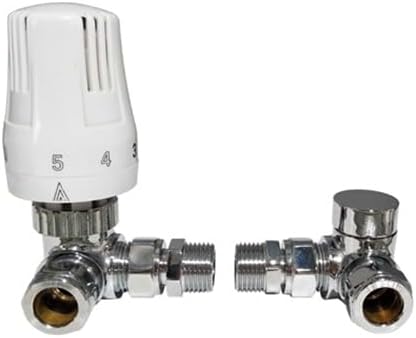 Válvula termostática angular para radiador con válvula de bloqueo TRV, cromada, blanca, 15 mm, juego