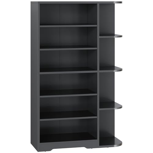 YATINEY Tall Shoe Cabinet with Open Storage, Multifunctional Shoe Rack, 7-Tier Wooden Shoe Storage Cabinet with Adjustable Shelves, Entryway Shoe Organizer for Closet, Hallway, Black SC02BK