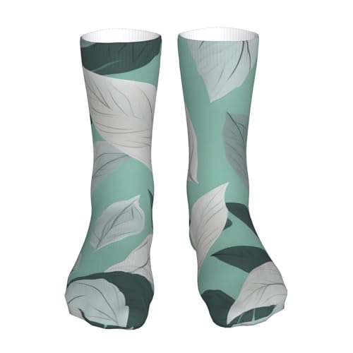 KLJnmbb Calcetines de tubo hasta la rodilla con estampado de hojas grises menta, cómodos, atléticos, uso diario, regalo, viajes, vacaciones