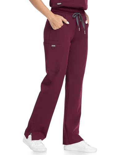 Image of COMENII Scrubs for Women, Knit Yoga Waistband Straight Leg Cargo Pants, Classic Fit Womens Scrubs Pants-T-Burgundy XXL